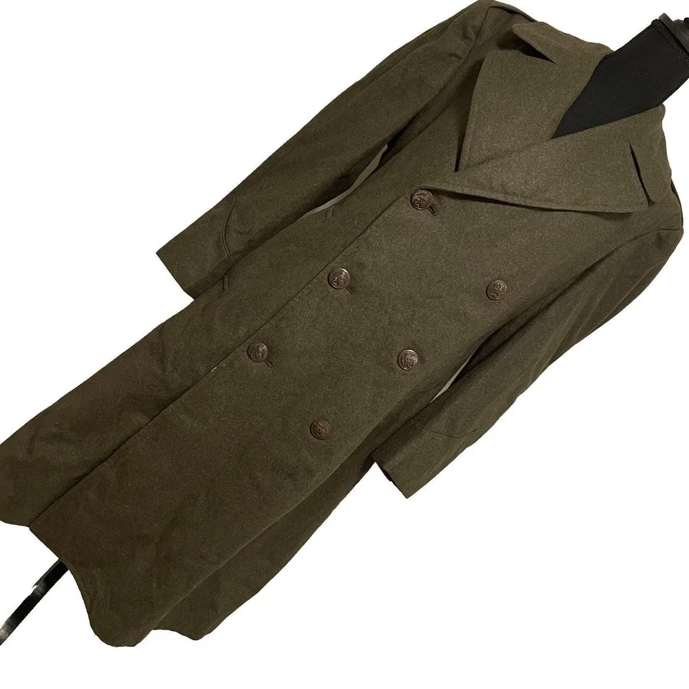 Vtg USMC K. Bessecaire Overcoat‎ Man's Wool Kersey 36S Green